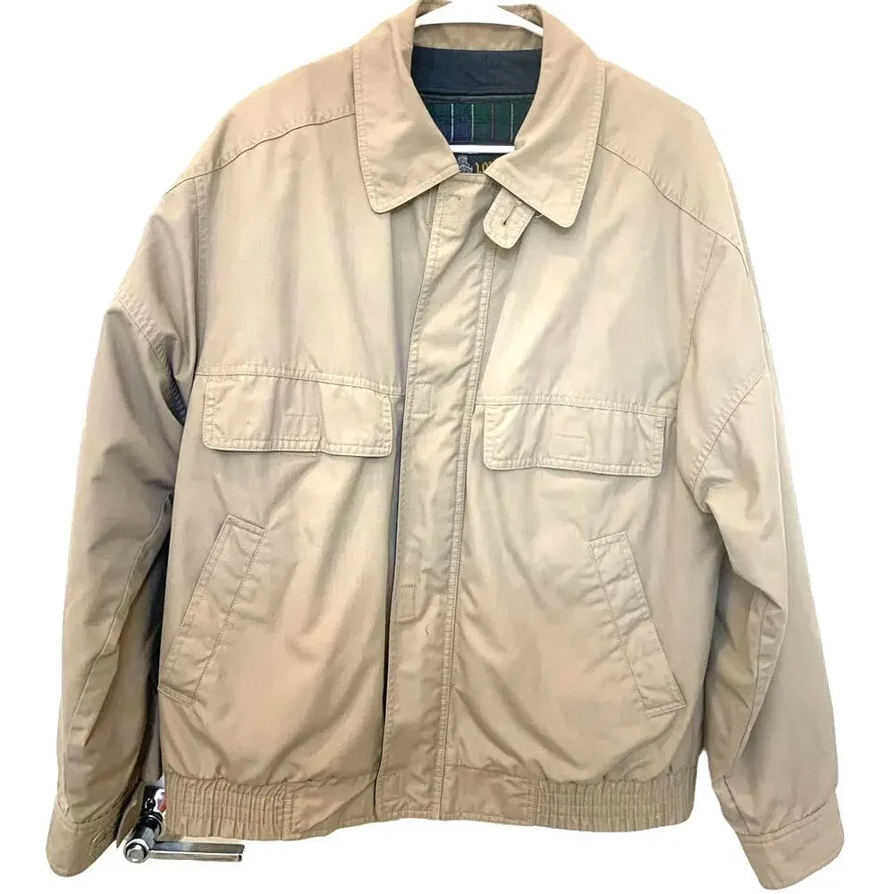 London Fog Bomber Jacket 40L Mens Gray Rain Removable Plaid Flannel Lining Zip